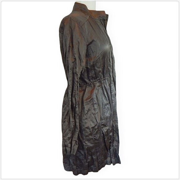Eileen Fisher Brown Crinkle Satin Metallic Cinch Waist Drawstring Jacket Size XS - Picture 2 of 4